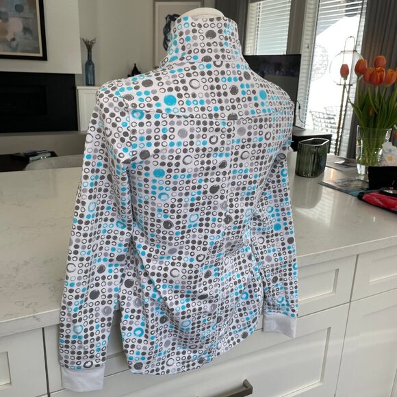 Bylyse Activewear Full Zip Nylon Blend Abstract Circle Print Jacket Blue Wht XS - Picture 5 of 11